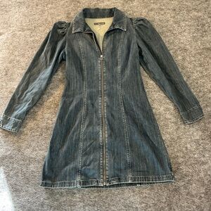 Alexachung Western Denim Long Puff Sleeve Zip-Up Classic Jean Dress Size 32